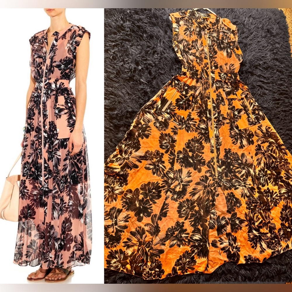Rebecca Taylor Tropical Print Silk Zip Front Maxi Dress. Size 4